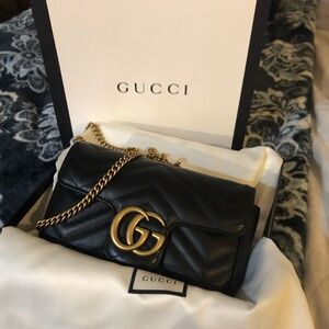 Gucci Black Quilted Leather Crossbody with Gold Chain